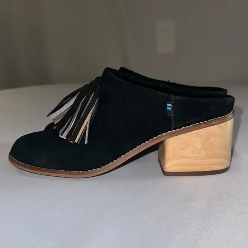 Toms  • Leila Tassle EUC Mule Black Size 8 Slip On Heel Fall Shoes Chunky