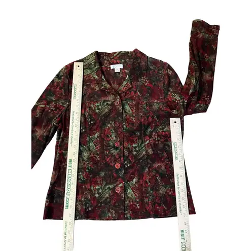 Christopher & Banks Corduroy Jacket Women’s M 100% Cotton Red Green Used