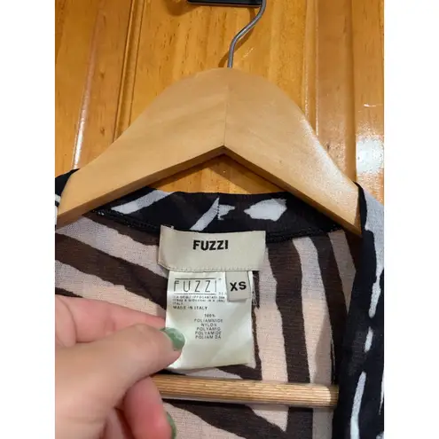 Fuzzi Italy Zebra Print Mesh Tunic Top XS Sheer Cover Up Duster Swim Resortwear Black