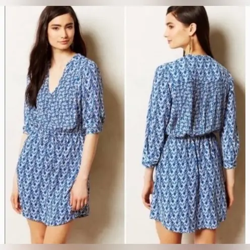 Maeve Anthropologie  Blue Geometric Dress Print Galen Size Medium