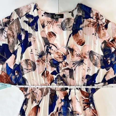 Lulus  Loveliest of all White Blue Floral‎ Lace Up Cut Out Maxi Dress Size SMALL - Image 9