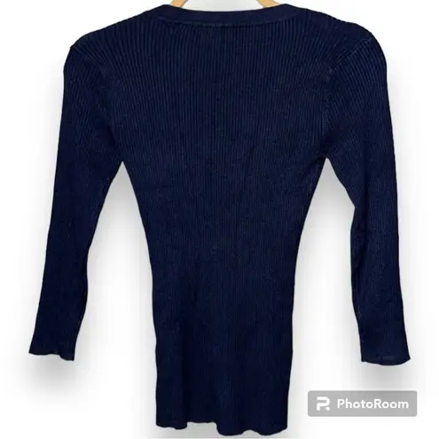 New York & Company size XS dark blue ribbed lace up v