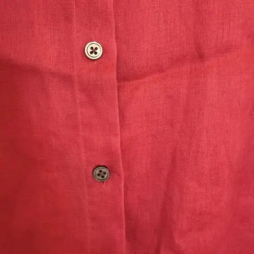 J. Jill Linen Blouse Sz LG Red Long Sleeve Lightweight Preppy Classic Staple EUC