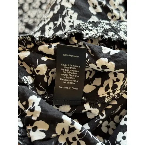 Lush Clothing Womens Wide Leg Pull‎ On Casual Pants Size Medium Black White Floral High Rise