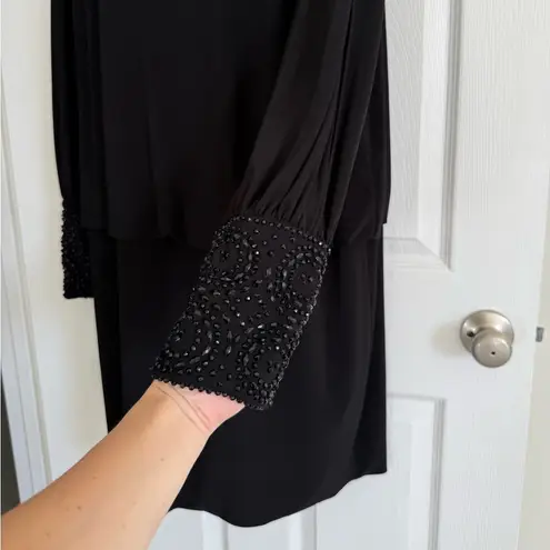 XScape Dress Size 16W Black Beaded Long Sleeve Formal Holiday Party