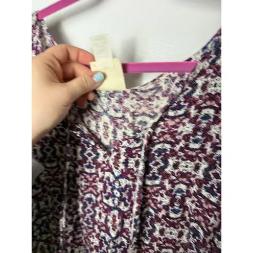 belle du jour Kimono Top Women's XS Red Blue Ditsy Floral Flowy V-neck Crochet