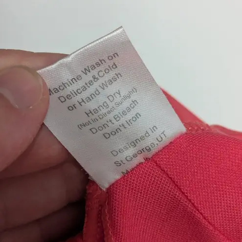 Janela Bay Thick Strap Tankini Top Swim Swimwear Bikini Short Sleeve Neon Melon Pink Size M