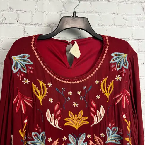 Savannah Jane bohemian red floral embroidery tunic dress size 3X romantic chic