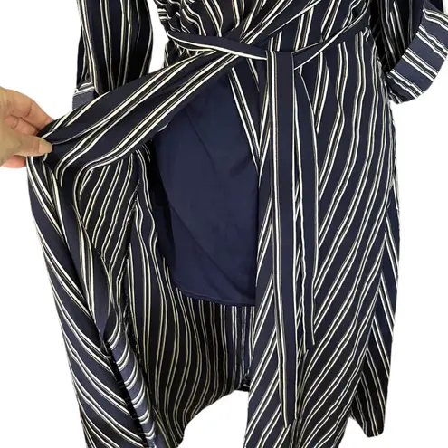 FAVLUX  Navy Blue Striped Faux Wrap Maxi Dress Size Medium