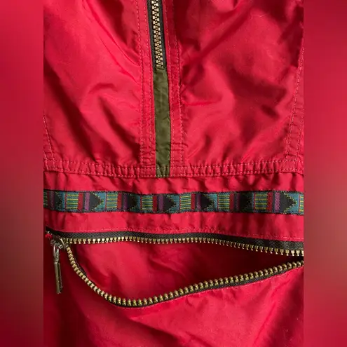 VTG LL Bean Aztec Anorak Pullover Rain Jacket Kangaroo Pocket Red Size L