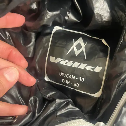 Volkl Womens Black Puffer Jacket Hooded Logo Print Full Zip Sz 10 Ombre ski ec