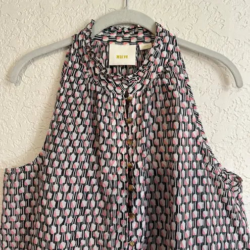 Maeve Anthropologie Sleeveless Blouse Top Geometric Prema Print Button Front LG