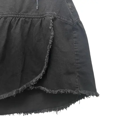 ZARA  Black Denim Jean Skirt Asymmetric Raw Hem Belted Size Small NEW Y2K Emo