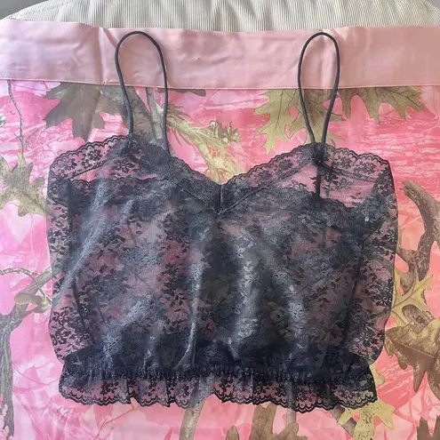 coquette y2k black lace mesh cami crop top