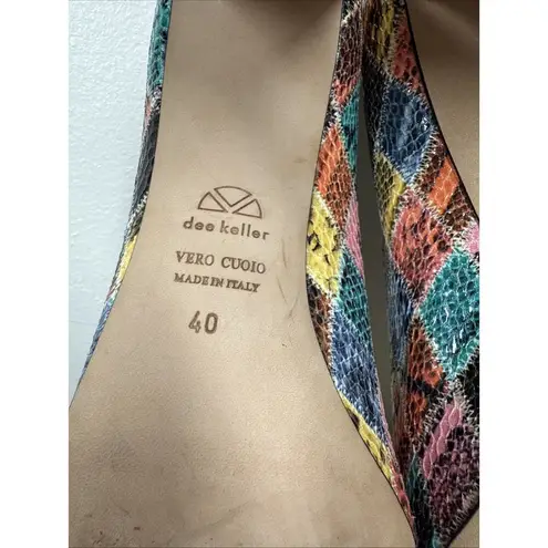 Dee Keller Pumps Multi Color Snake Skin Embossed Pointed Toe Italy Sz.40 Leather Pink Size 9
