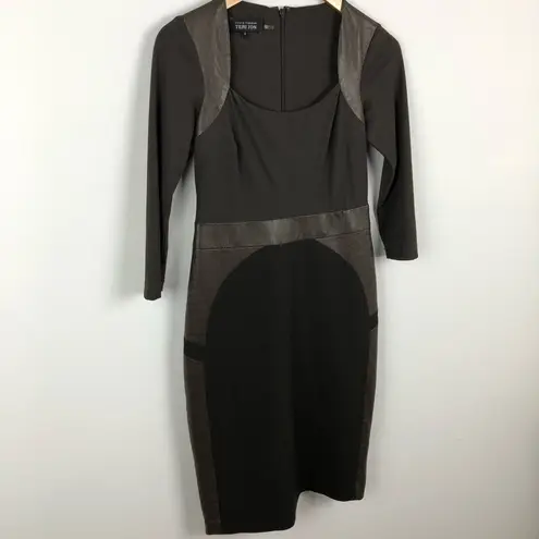 Rickie Freeman Teri Jon Sheath Dress Faux Leather Brown Size 4