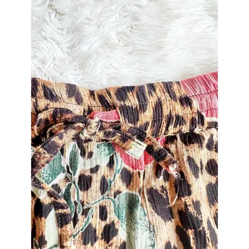 90’s Cheetah Print & Roses Tiered Skirt Brown Size M