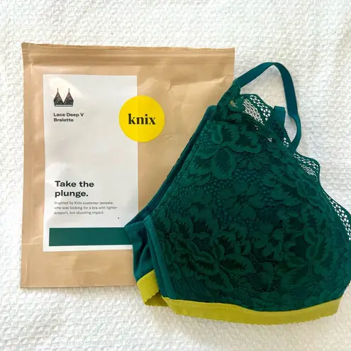 New w Tags Knix Knixwear Lace Deep V Bralette Bra Green Soft Cup Sz L $59 Comfy Size L