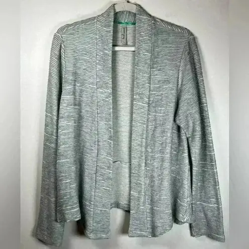 Sweet Grey Open Front Cardigan Cotton Blend Textured Stripes Women’s Size Large Gray