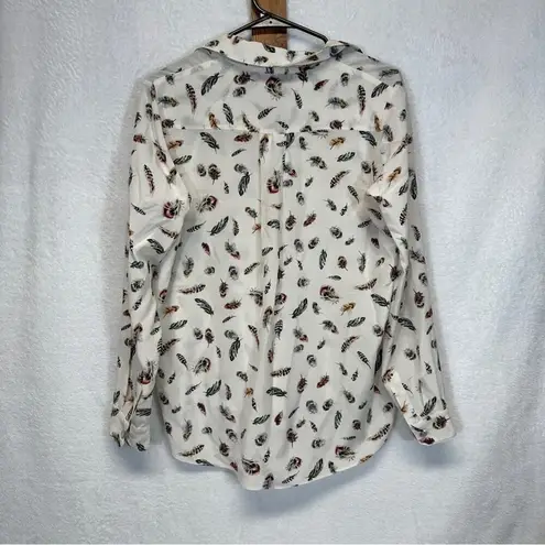 The Kooples 100% Silk Cream Multicolor Boho Feather Print Button Down Top Sz S