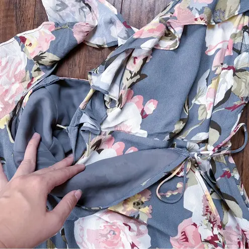 Privacy Please • Fillmore Dress maxi wrap grey Asphalt floral ruffle high low