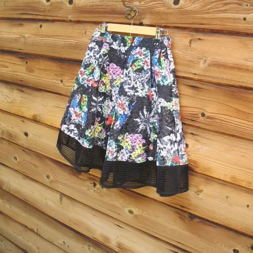 Gracia Black Parrot Bird Print Floral Full Skirt