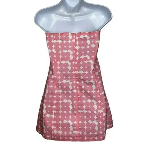 Peppermayo  Linen  Blend White With Pink Flowers Lined Strapless Dress EUC Size 4