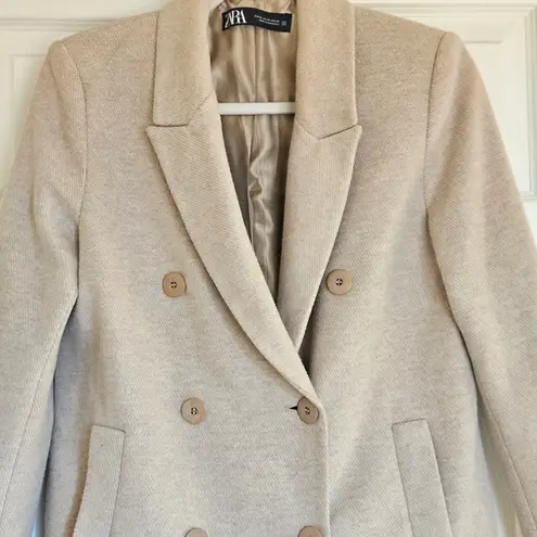 ZARA  Women's XS Double Breasted Mid Length Coat Oatmeal Peacoat