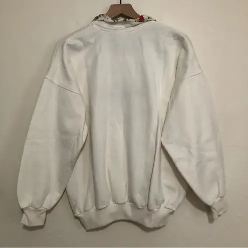 Vintage 90's Cityscape Floral Mock Neck Pullover Zip Up Sweatshirt Sweater White Size M