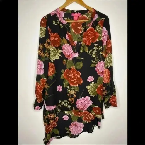 Catherine Malandrino 𝅺 Multicolored Floral Asymmetrical Hem Hi-LoTunic Blouse S