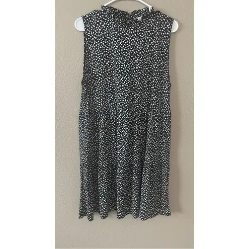 Rielle Ruffle Mock Neck Mini Tent Black Grey White Party Dress Size XL