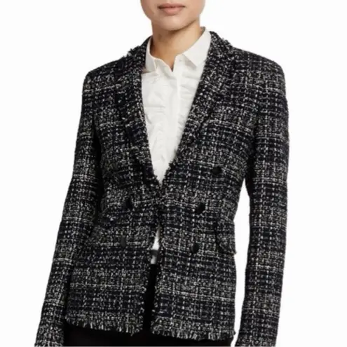 Akris Punto Deep Navy White Black Tweed Mock Double-Breasted Blazer Size 4