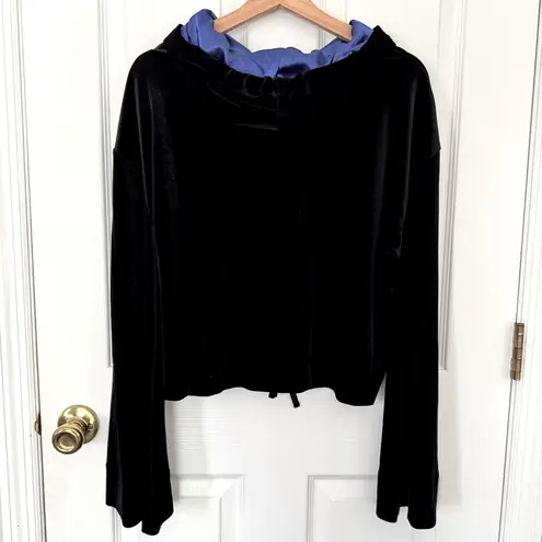 RCG Velvet Lace Up Hoodie Black with Blue Satin Lined Hood Women’s Medium