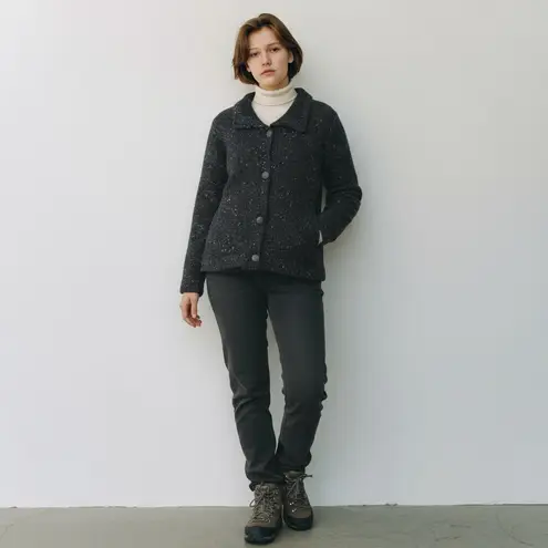 Vintage Foxglove Ireland Wool Tweed Cardigan Jacket Charcoal Flecked Cottagecore Black Size M