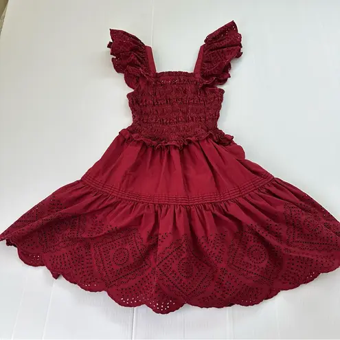 Sea New York Vivienne Broderie Anglaise Eyelet Shirred Mini Dress Claret, XS Red