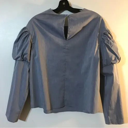 Drew Indigo Blue Chambray Long Puffy Sleeve Peasant Blouse