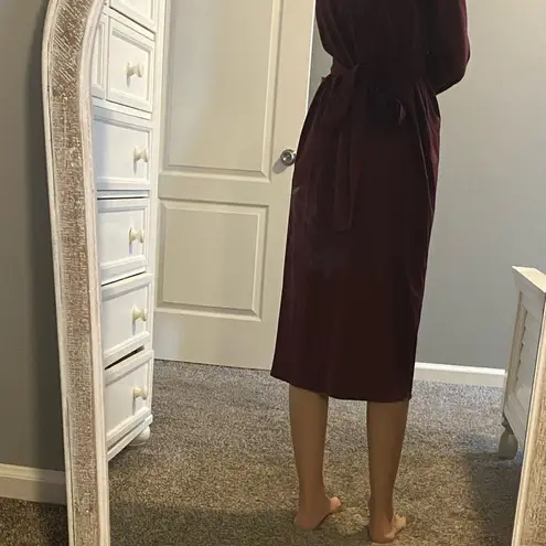 Tie front long sleeve midi dress in wine