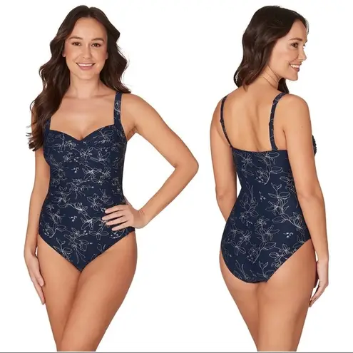 Niptuck Swim • Joanne one piece swimsuit Garden Line Foil navy silver floral Blue Size 4