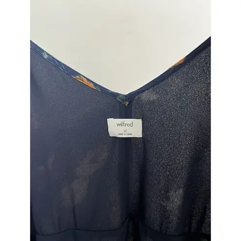 Aritzia Wilfred XS Navy Blue Floral Wrap Dress Flowy Boho Romantic Midi Fairy