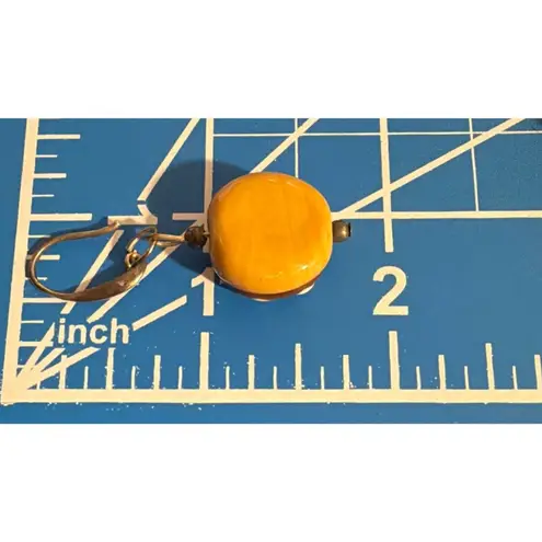 Silver tone Glass Donut Dangle Earrings Hooks Chocolate Glazed 1.75" Long 10.99g Yellow