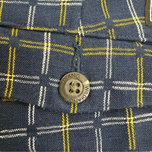 Wildfang The Essential Tailored Trouser Pant Plaid Navy Blue White Yellow Size 12