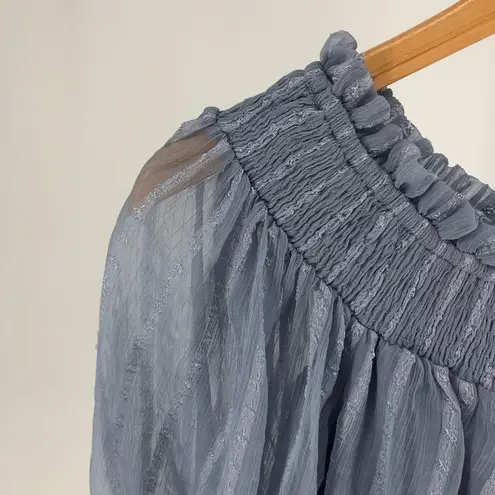 ASOS Maternity Off Shoulder Blue Stripe Mini Dress with Sheer Blouson Sleeve Size undefined