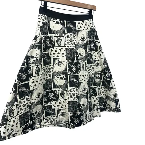 Thorn & Fable Gothic Patchwork MIDI Skirt Small Skull Raven Design Black
