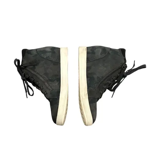 Linea Paolo Gaines Hidden wedge Camo Green Suede laceup zippered sneakers 6