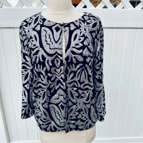 Joan Rivers Elegant Black and Silver Women's Sequin Jacket Size L