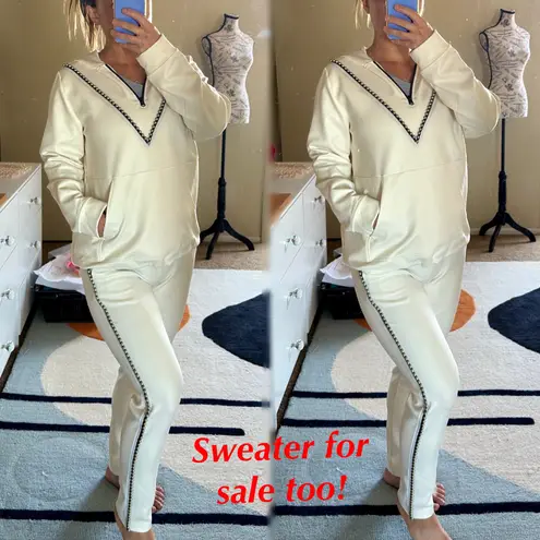 Koral Activewear metallic bead embellished egret vanilla scuba sweatpants pants