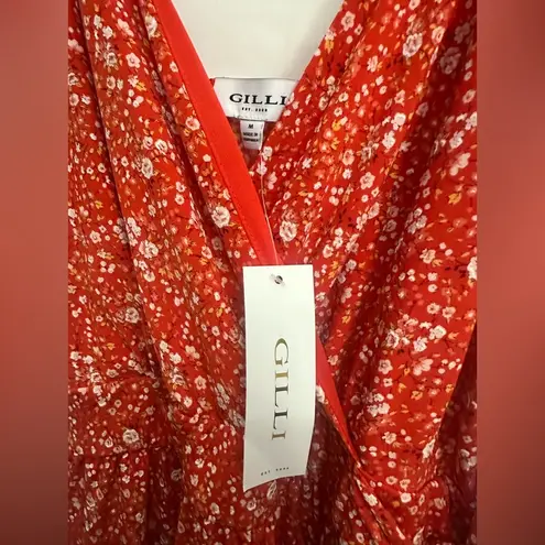 Gilli Wide Leg Floral Sleeveless Jumpsuit Size Medium Side Tie Stretchy NWT Red