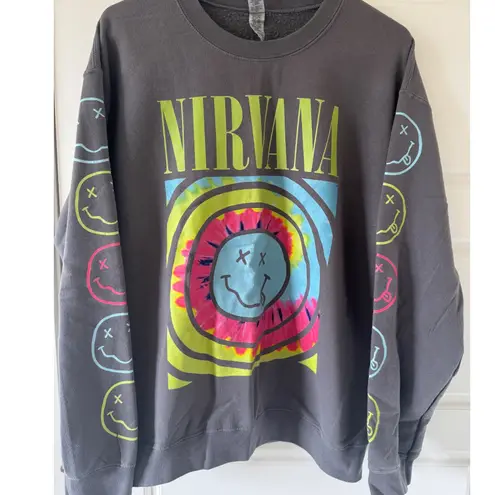 Nirvana sz M Overdyed Smiley Long Sleeve Oversized Pullover Sweatshirt Womens