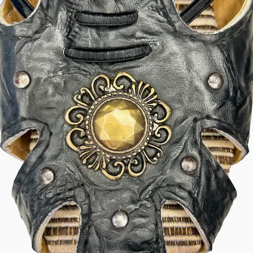 Saniya boho black leather strappy flats. Size 39