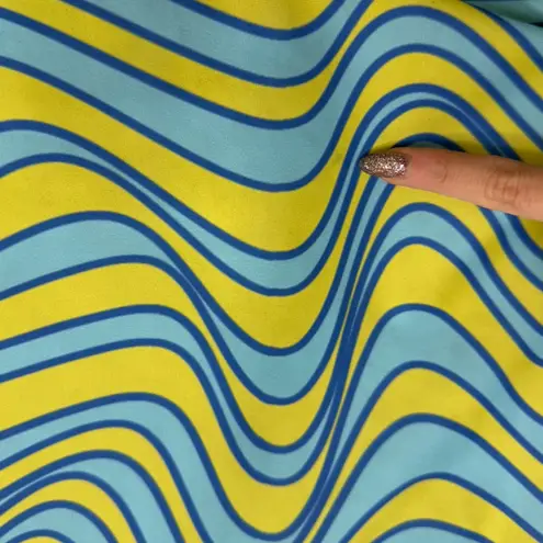 Fiorucci Green Blue Groovy Swirl Wave Long Sleeve Angel Patch Crop Top size M